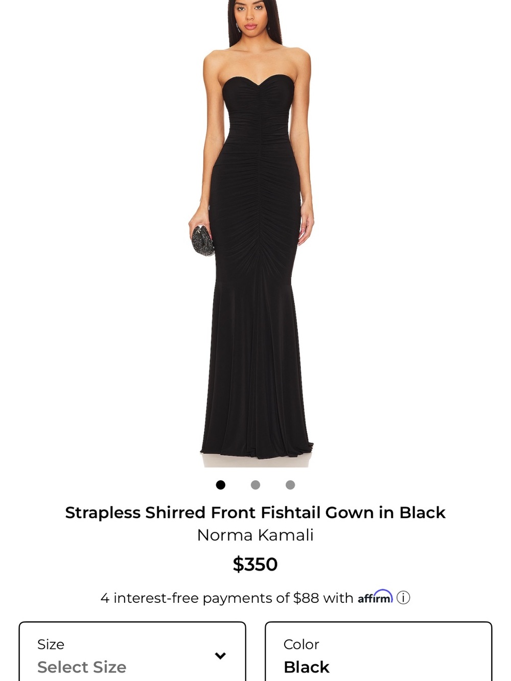 Norma Kamali Strapless Shirred Fishtail Gown - Black